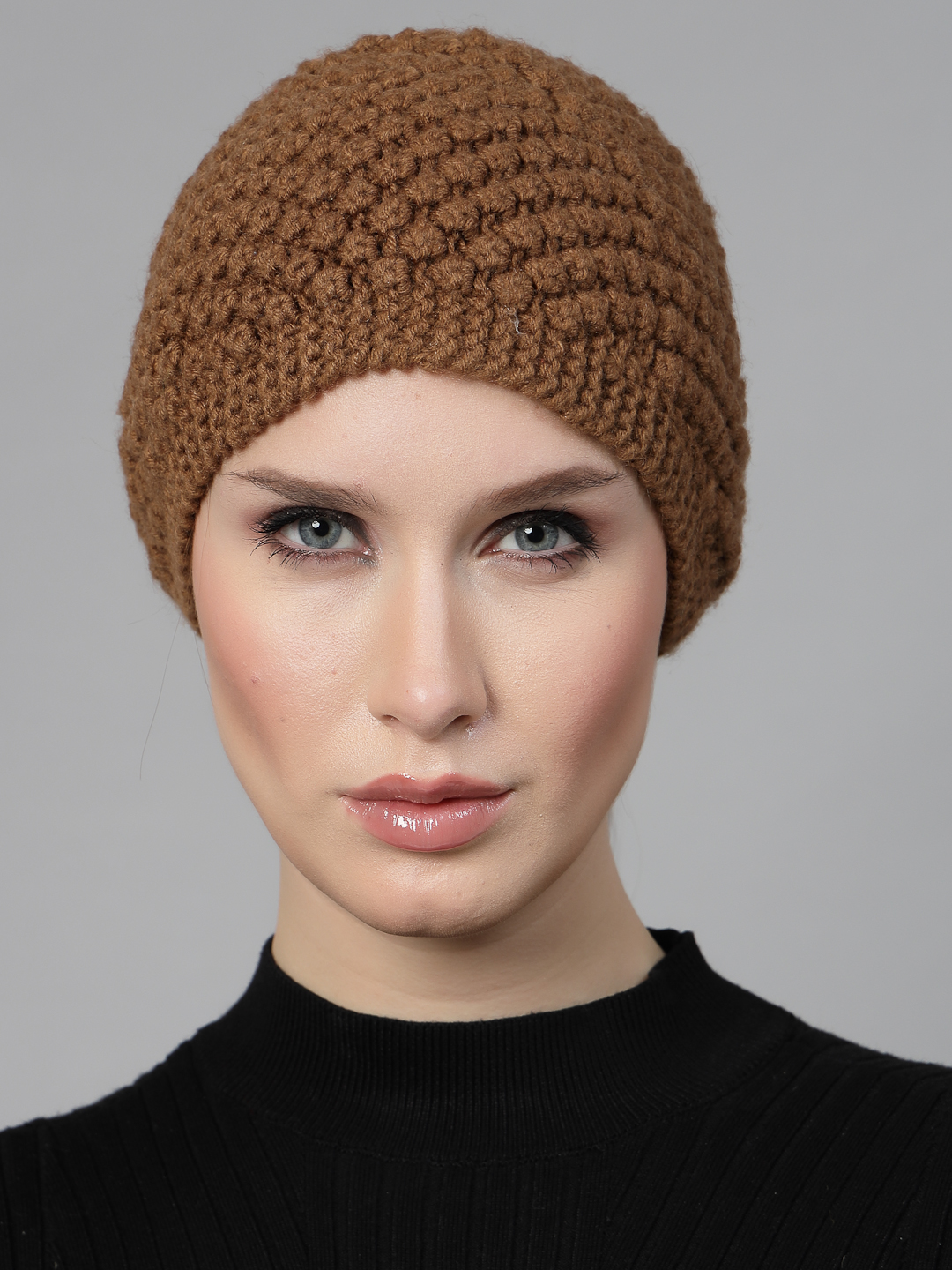 Handknitted Bramble Stitch Headband for Women - Brown