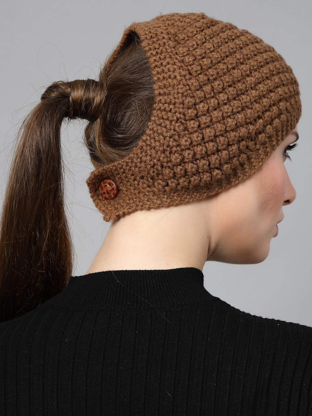 Handknitted Bramble Stitch Headband for Women - Brown