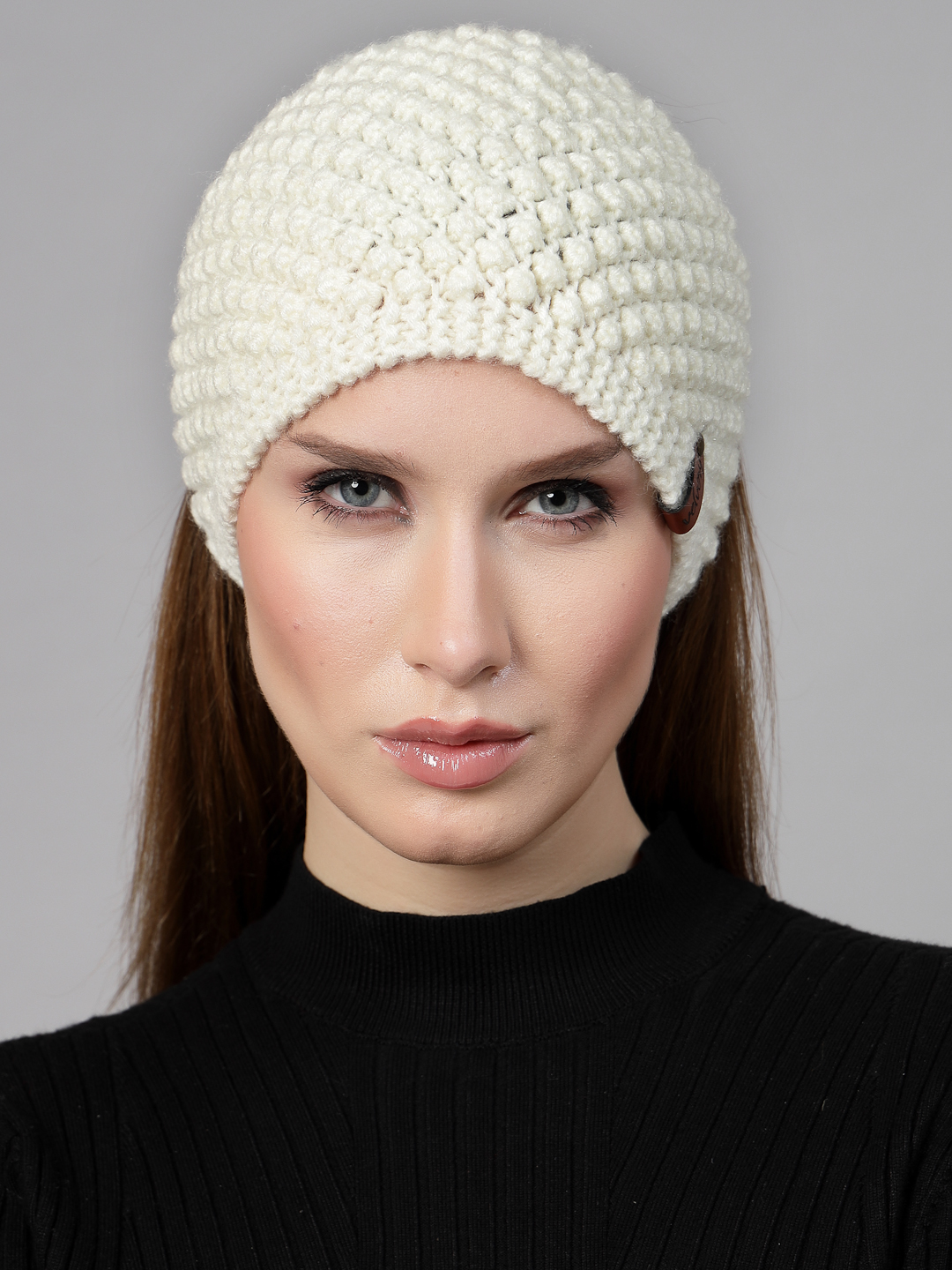 Handknitted Bramble Stitch Headband for Women - Cream