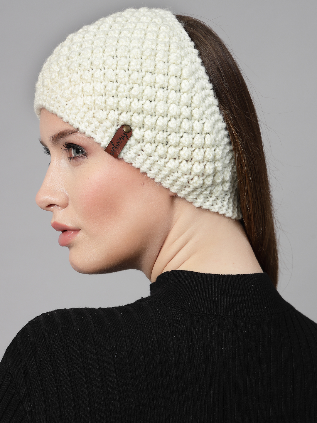 Handknitted Bramble Stitch Headband for Women - Cream
