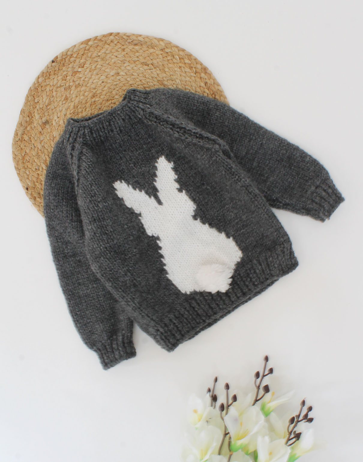 Handknitted Bunny Sweater For Kids - Dark Grey