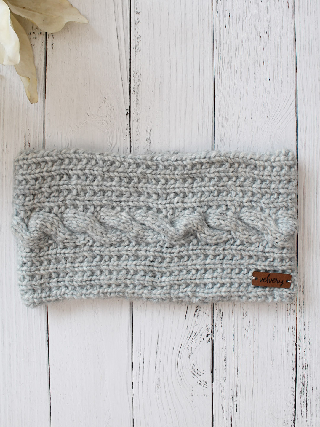 Handknitted Cable Stitch Headband for Women - Grey