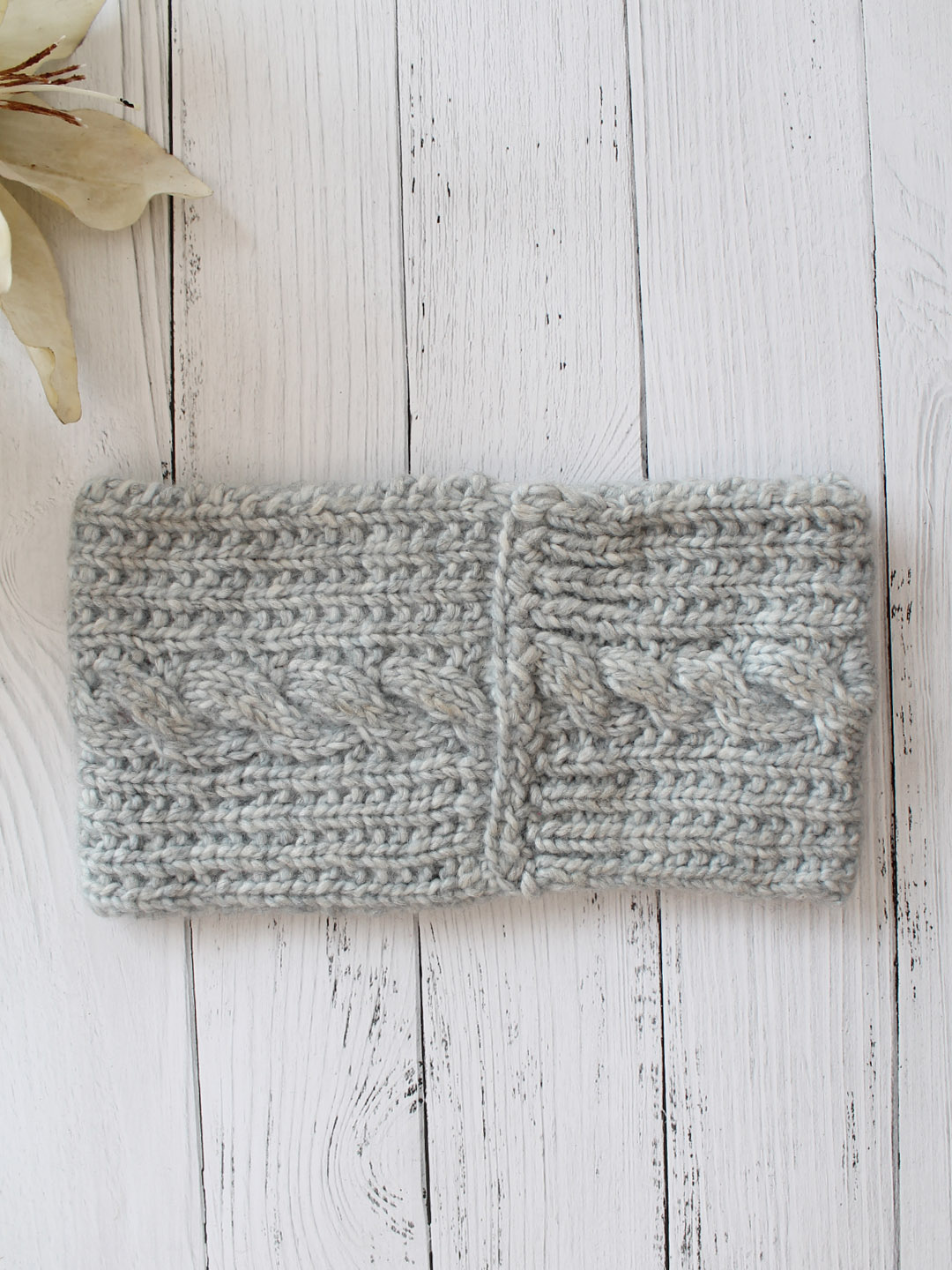 Handknitted Cable Stitch Headband for Women - Grey