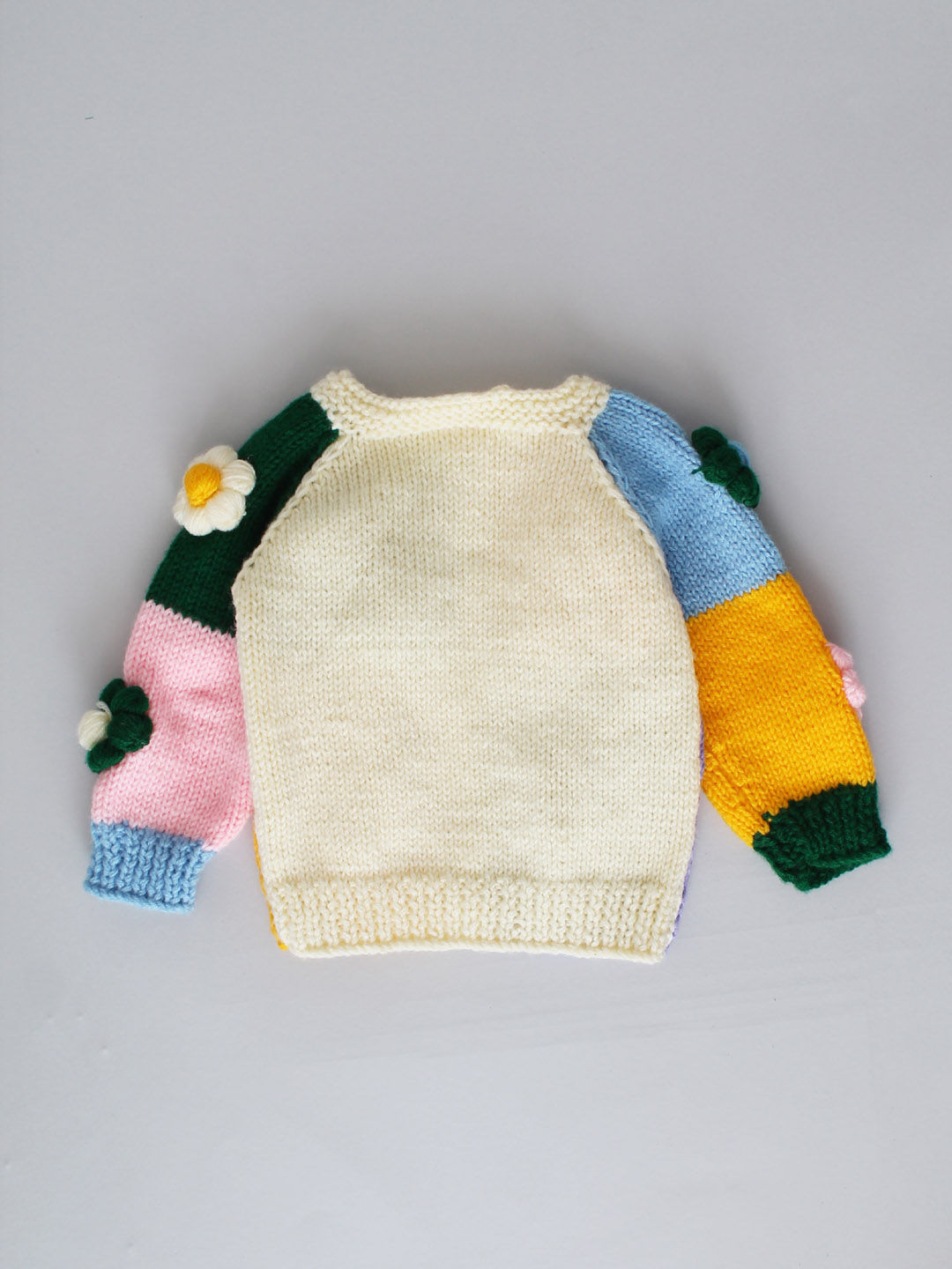 Handknitted Cardigan with Colourful Daisy for Kids - Multicolour