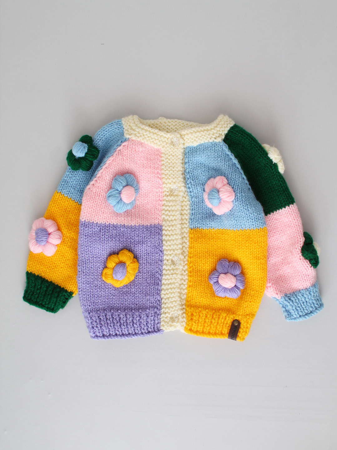 Handknitted Cardigan with Colourful Daisy for Kids - Multicolour