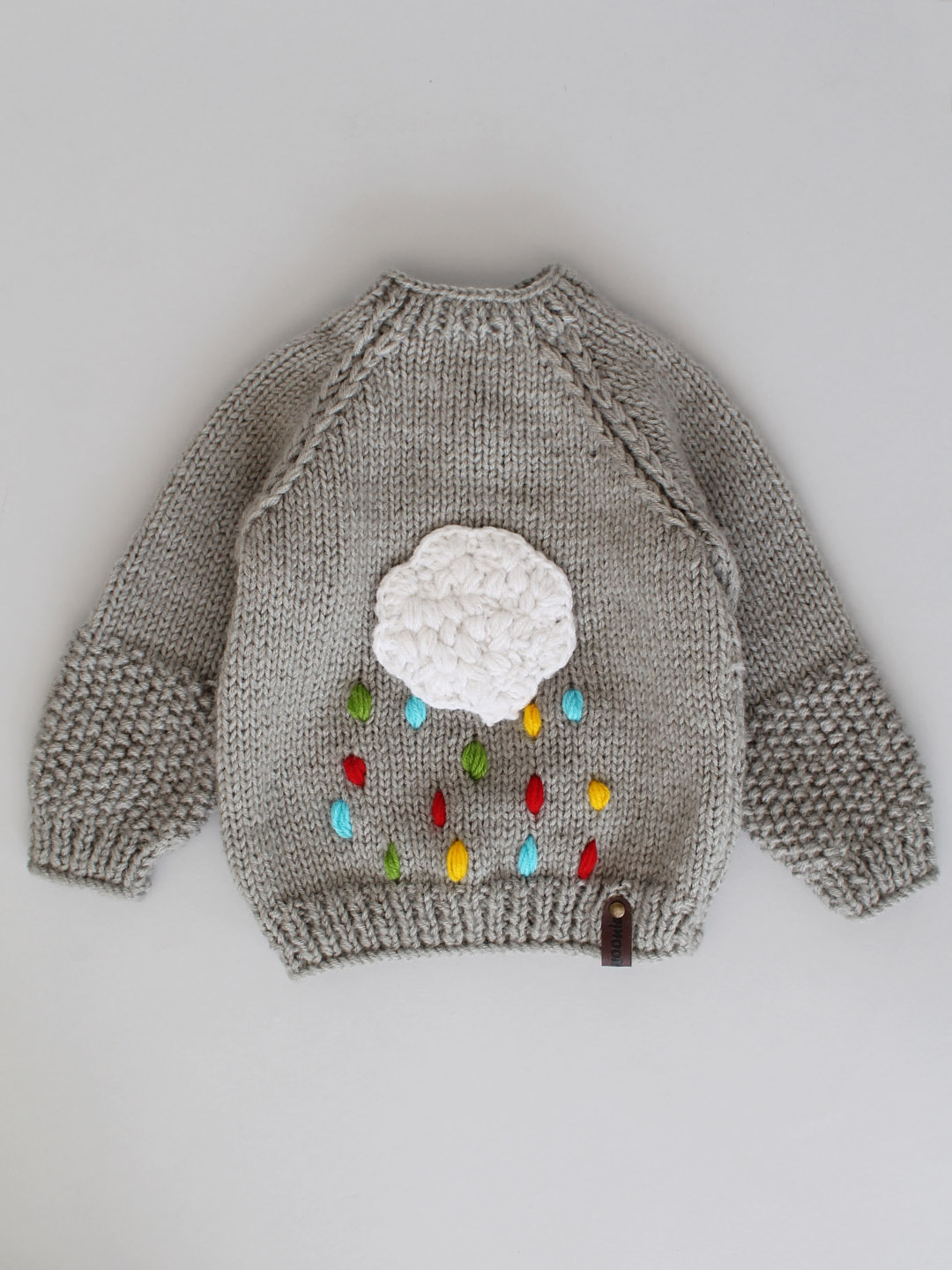 Handknitted Cloud & Rain Infant Sweater - Grey