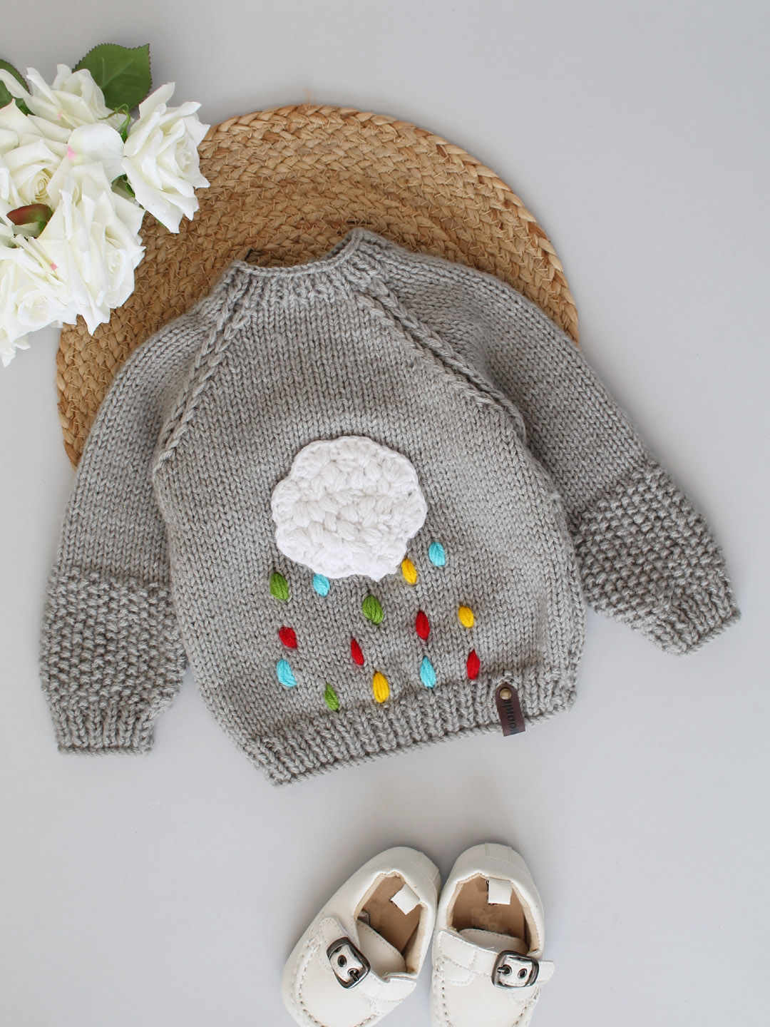 Handknitted Cloud & Rain Infant Sweater - Grey