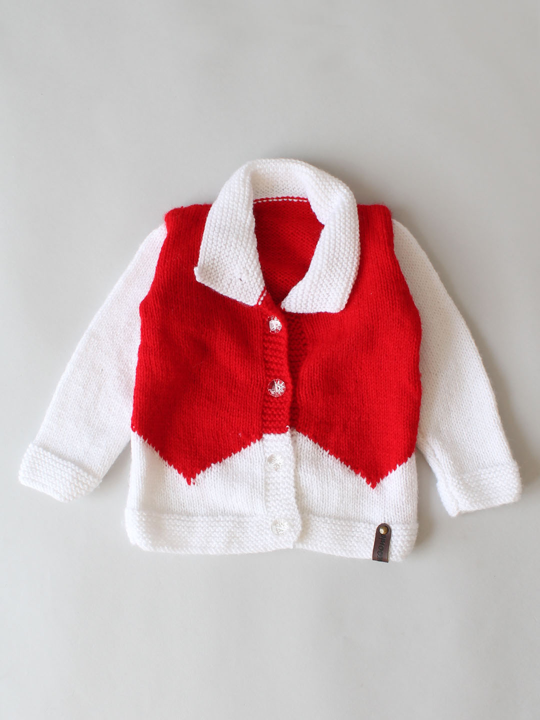 Handknitted Collared Sweater with Pants Cap and Socks - White