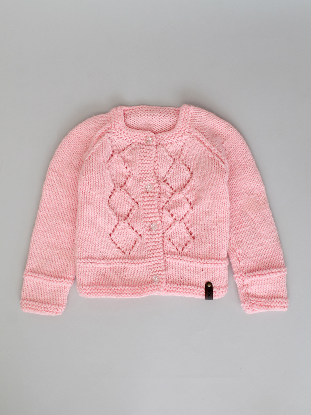 Handknitted Diamond Stitch Sweater for Baby - Pink