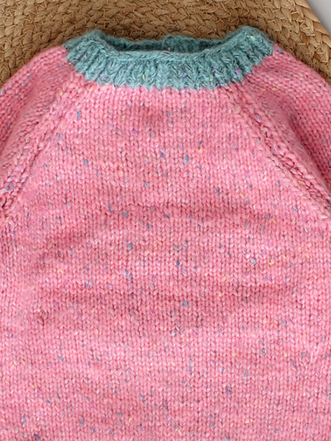 Handknitted Dual Colour Pullover for Kids - Pink
