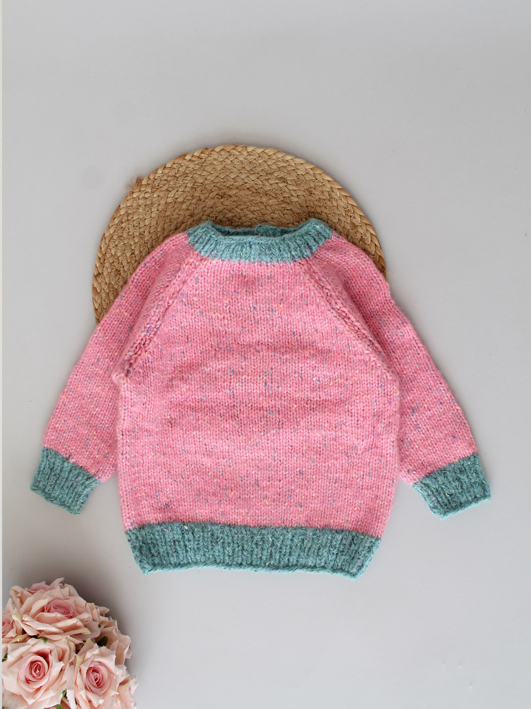 Handknitted Dual Colour Pullover for Kids - Pink