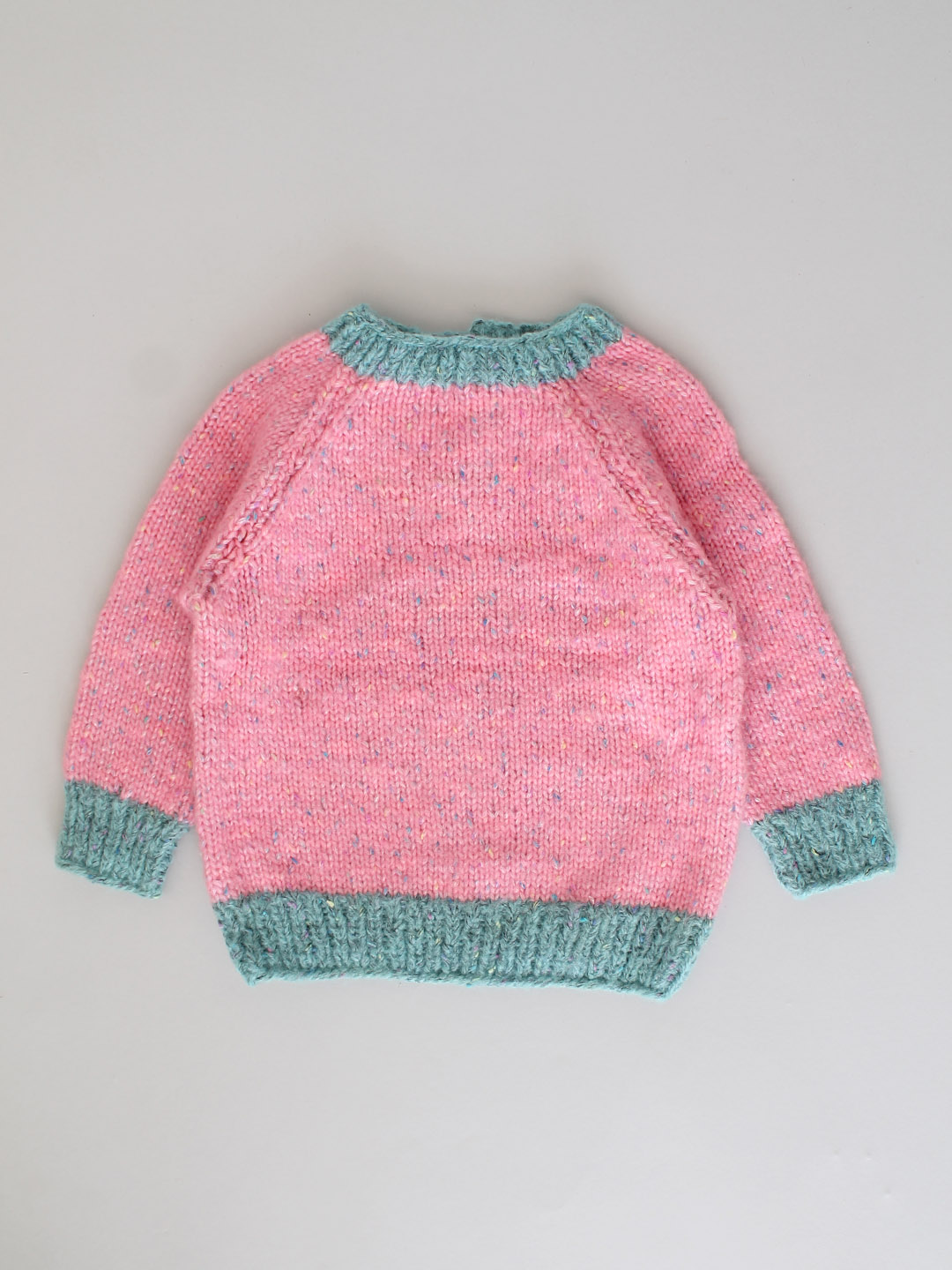 Handknitted Dual Colour Pullover for Kids - Pink
