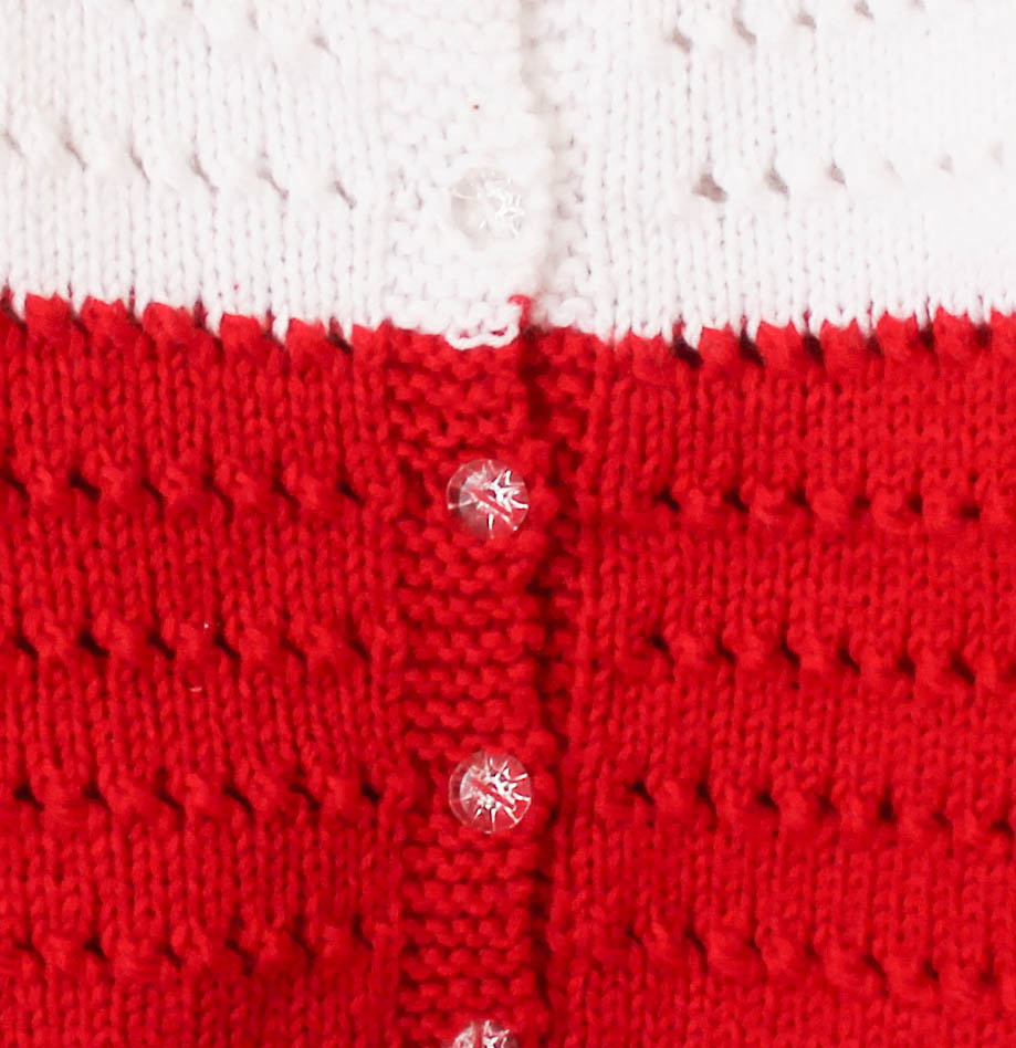 Handknitted Dual Colour Self Design Sweater For Kids - Red