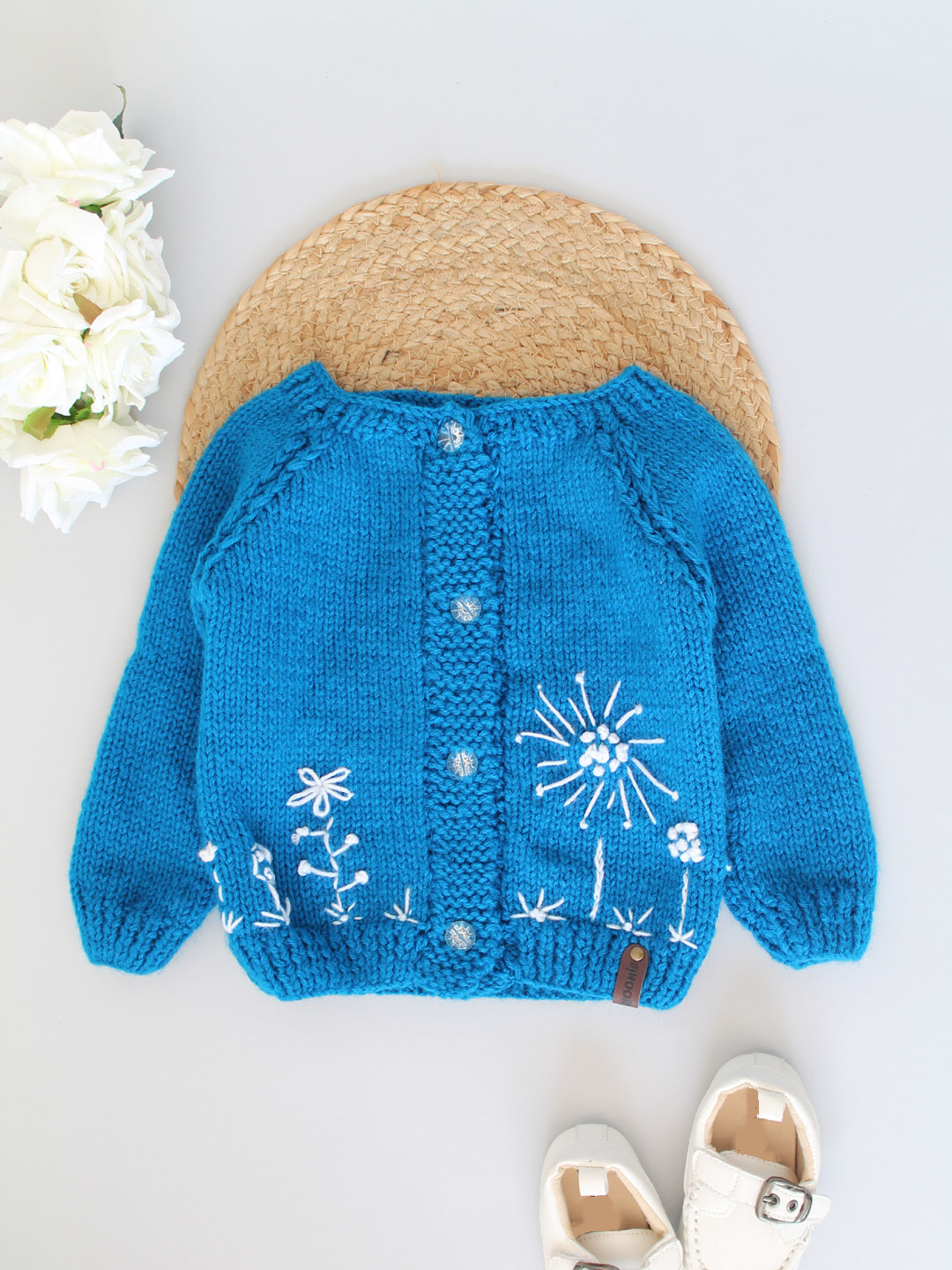 Handknitted Embroidered Cardigan for Kids - Dark Blue
