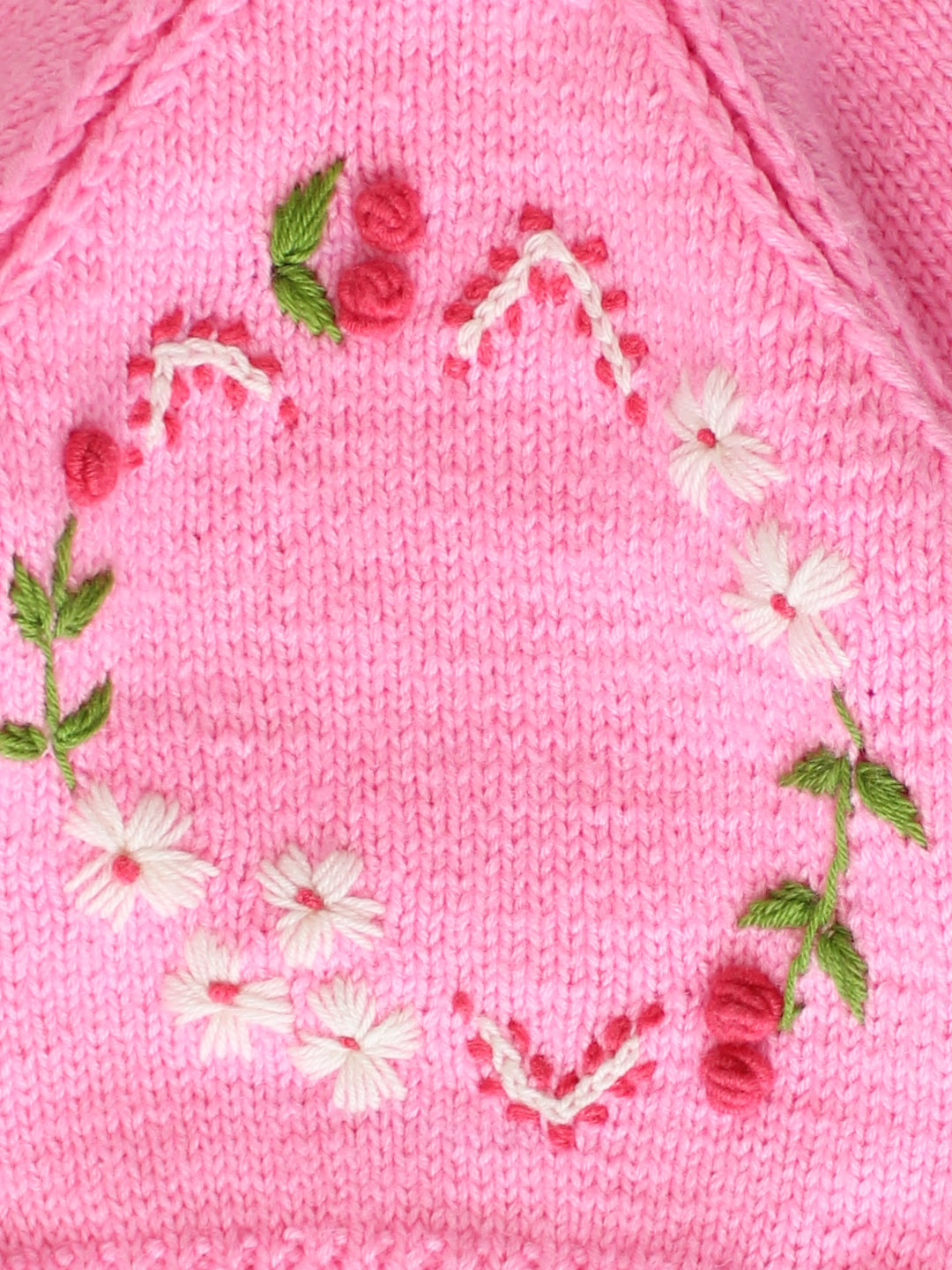 Handknitted Embroidered Sweater for Kids - Dark Pink
