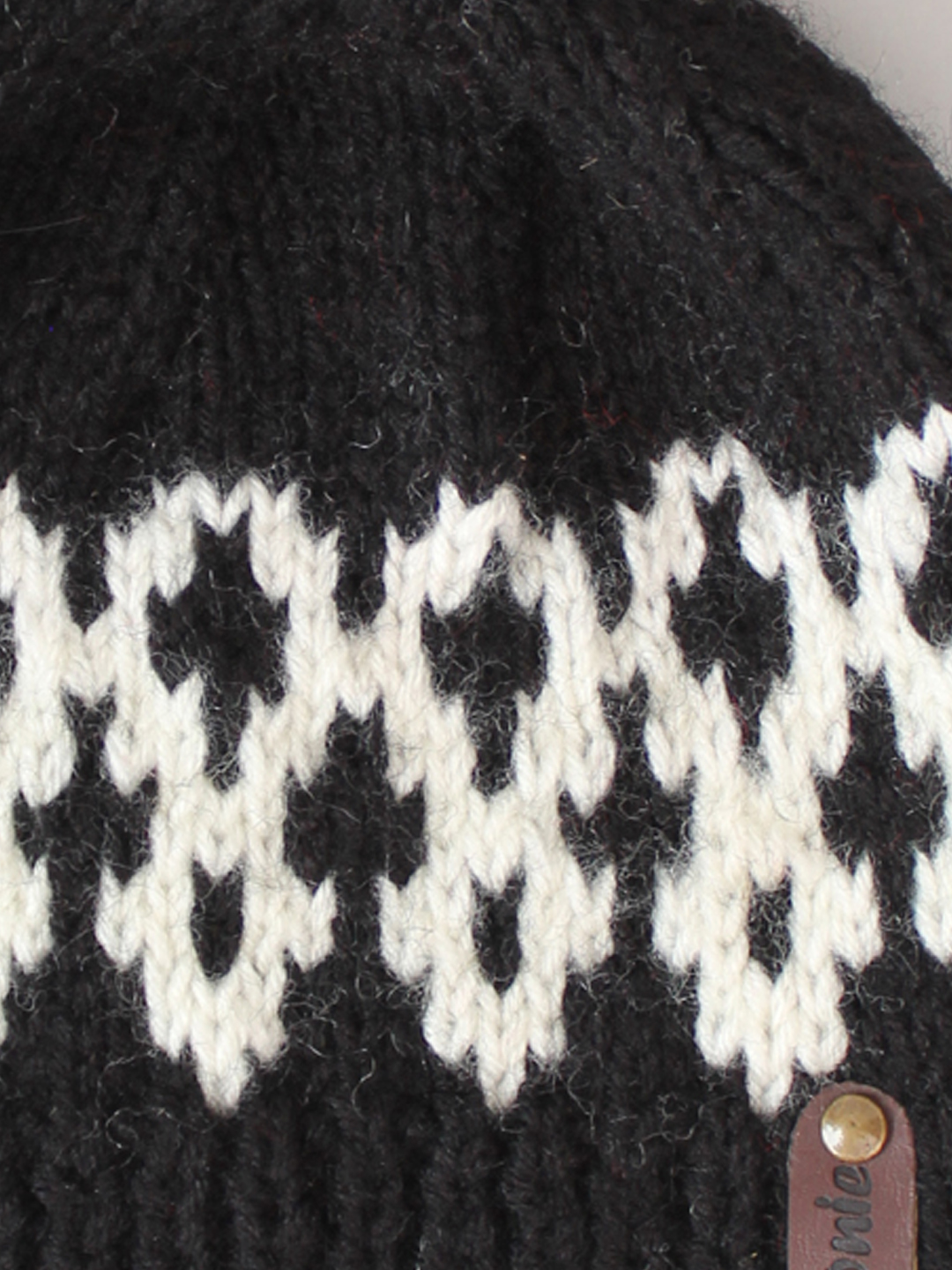 Handknitted Fair Isle Beanie with Pom Pom - Black