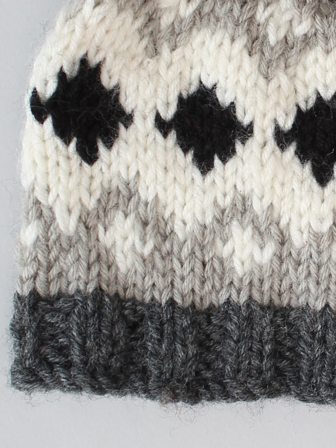 Handknitted Fair Isle Beanie with Pom Pom - Grey
