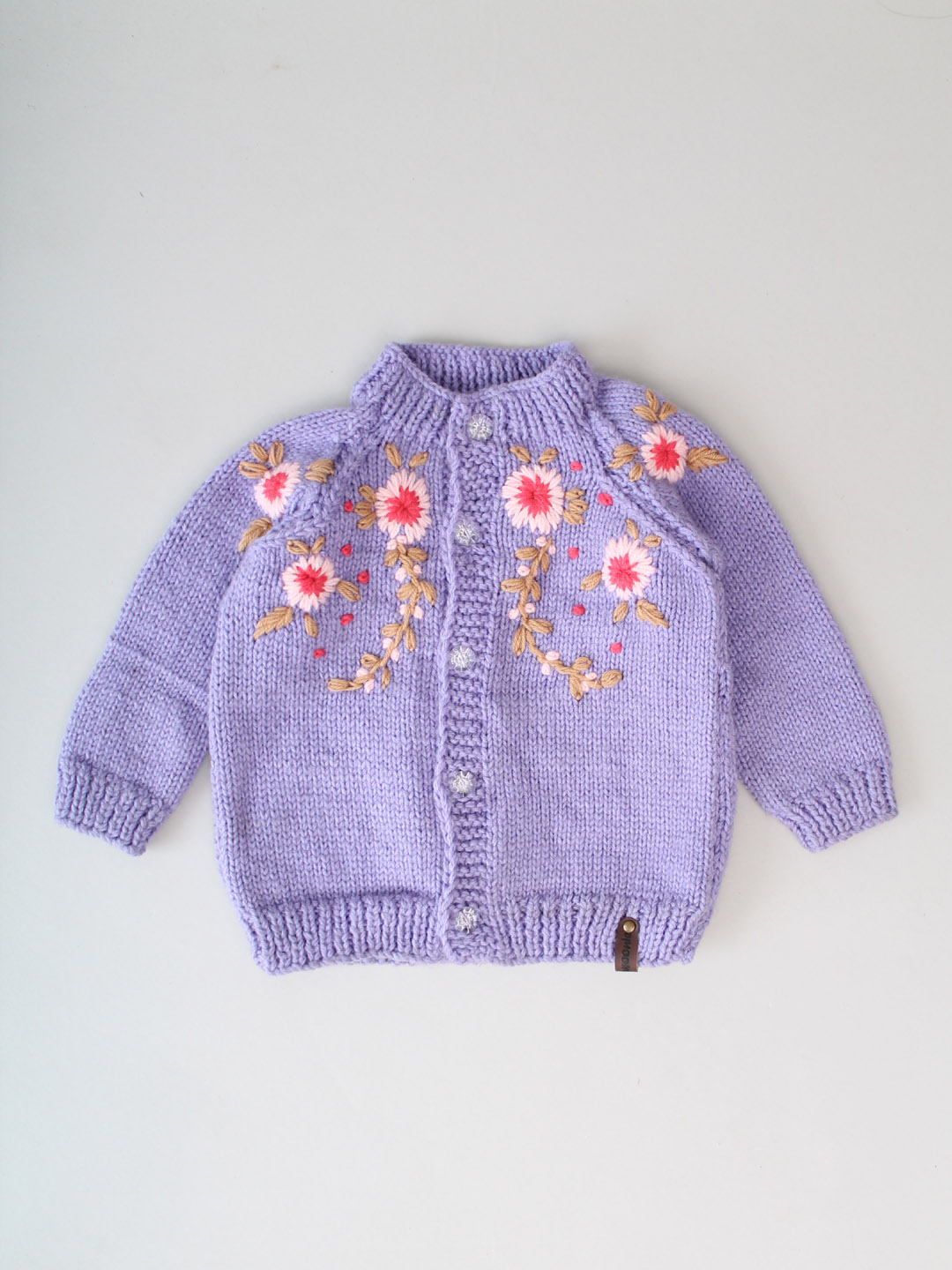 Handknitted Floral Embroidered Jumper for Kids - Mauve