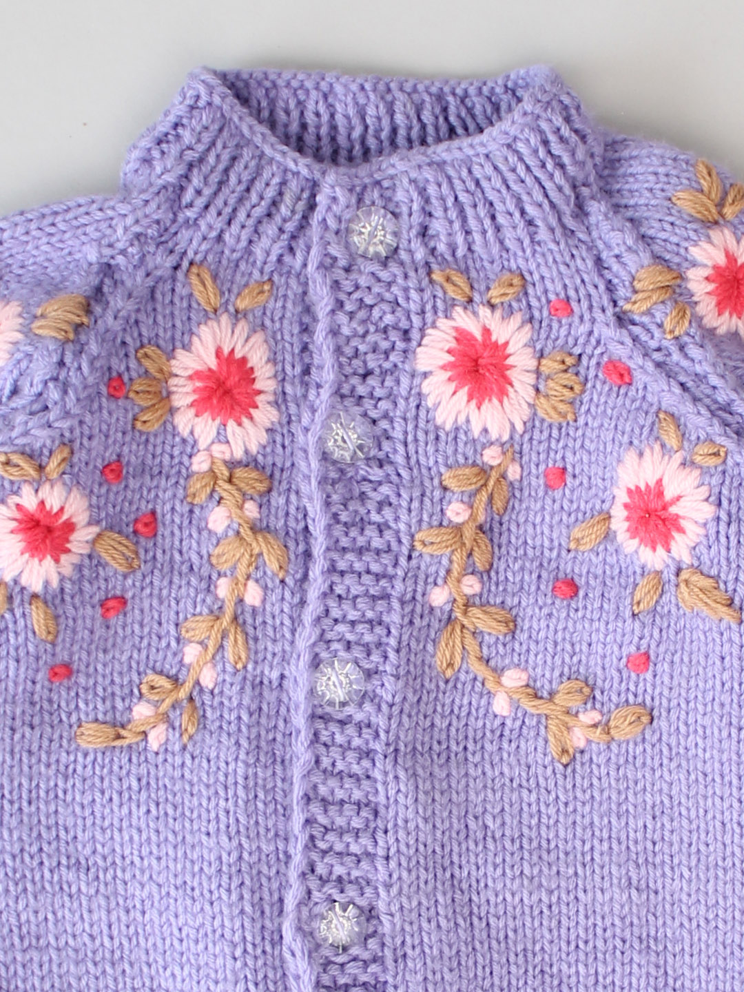 Handknitted Floral Embroidered Jumper for Kids - Mauve
