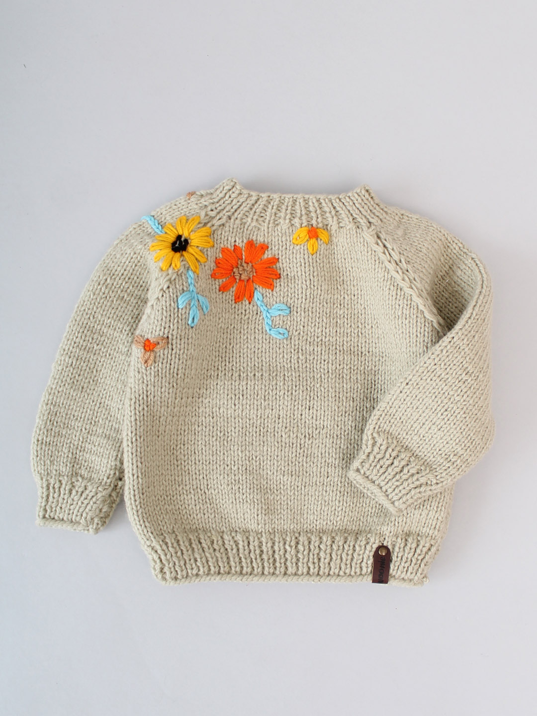 Handknitted Floral Embroidered Sweater for Kids - Beige