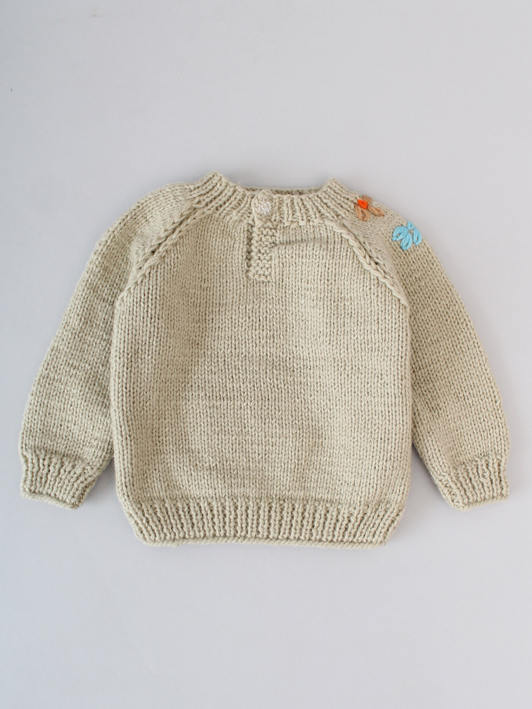 Handknitted Floral Embroidered Sweater for Kids - Beige