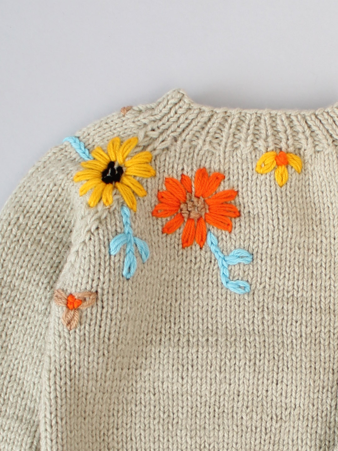 Handknitted Floral Embroidered Sweater for Kids - Beige