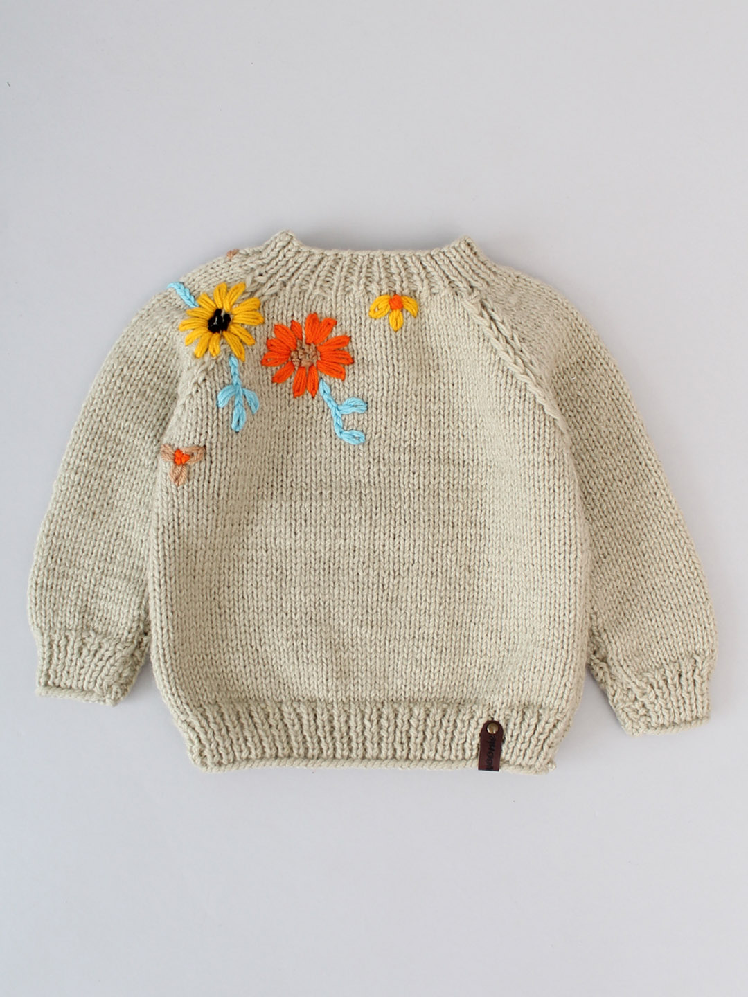 Handknitted Floral Embroidered Sweater for Kids - Beige