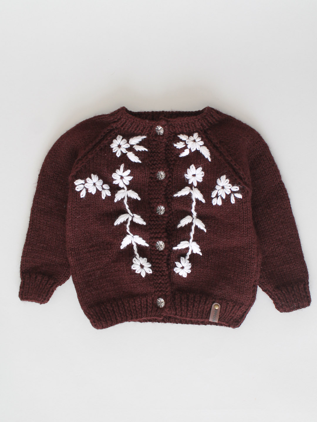 Handknitted Floral Embroidered Sweater for Kids - Brown