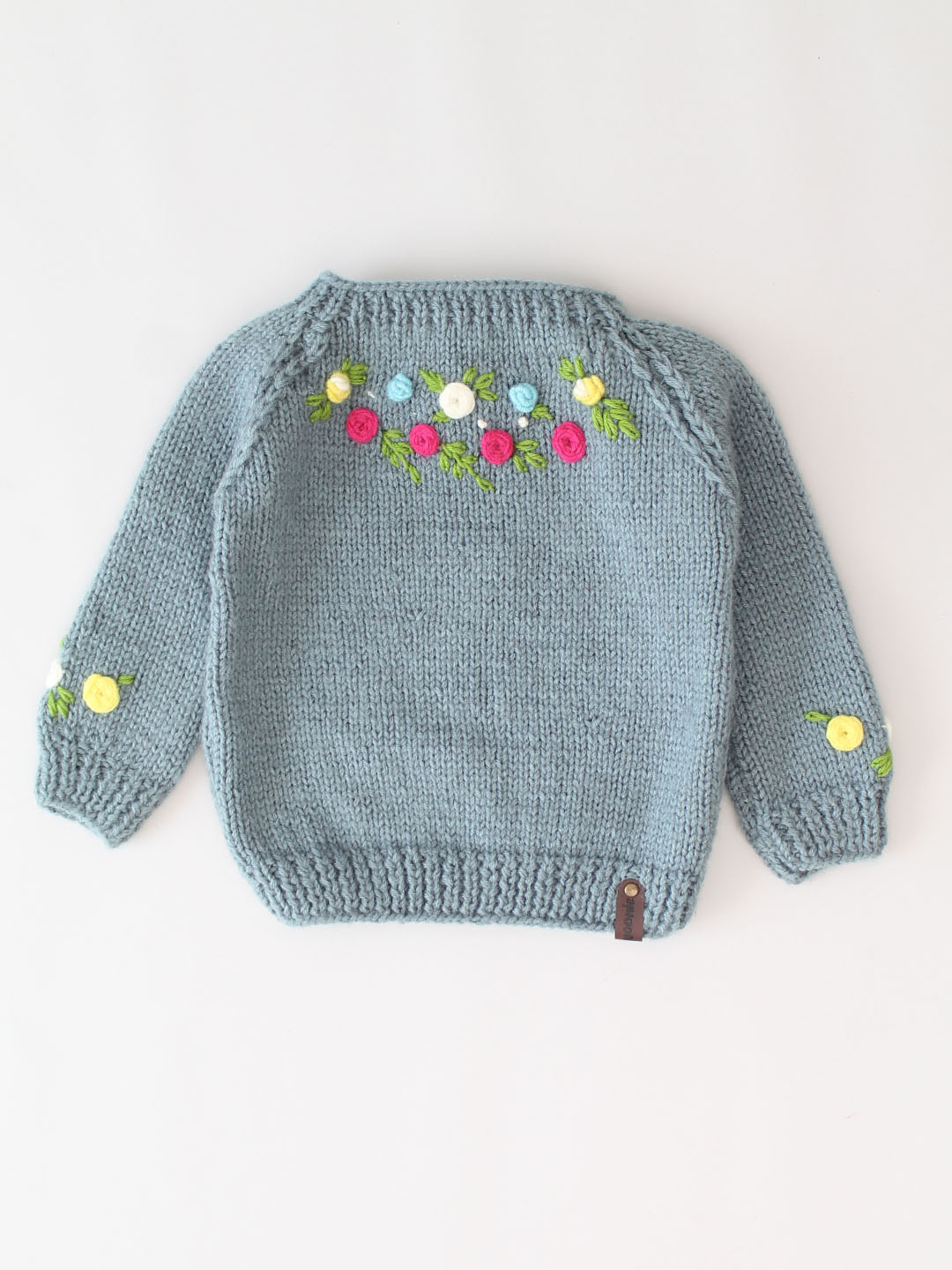 Handknitted Floral Embroidered Sweater for Kids - Grey