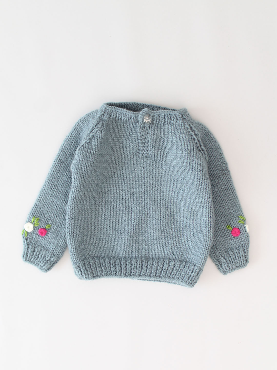 Handknitted Floral Embroidered Sweater for Kids - Grey