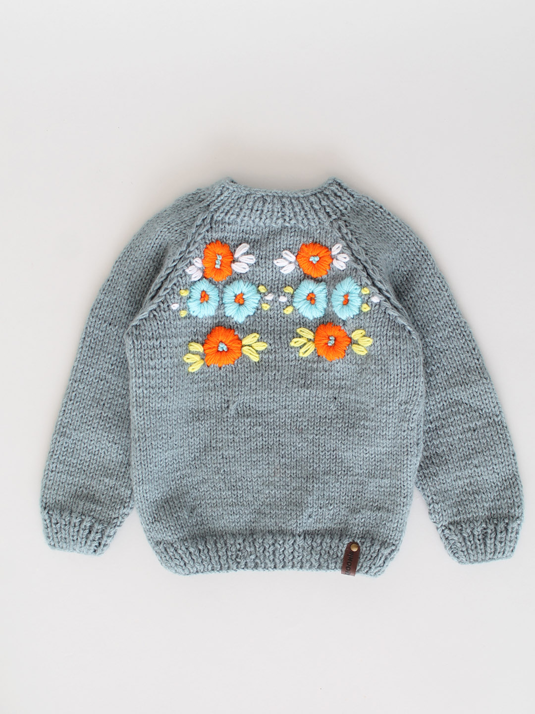Handknitted Floral Embroidered Sweater for Kids - Light Grey