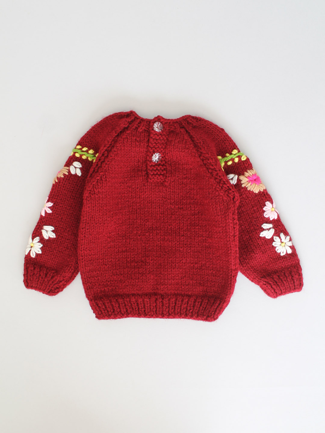 Handknitted Floral Embroidered Sweater for Kids - Maroon