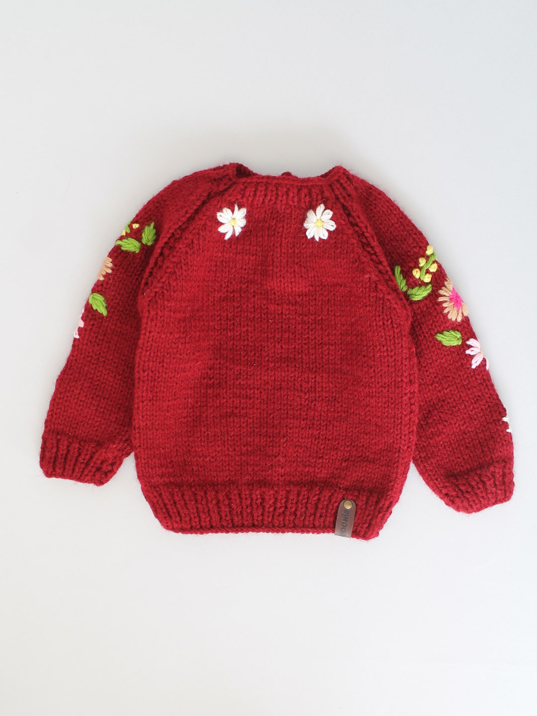 Handknitted Floral Embroidered Sweater for Kids - Maroon