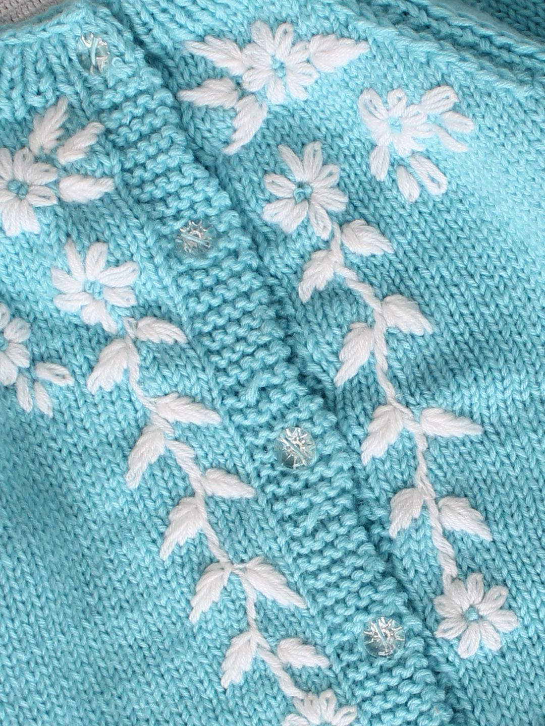 Handknitted Floral Embroidered Sweater for Kids - Sky Blue