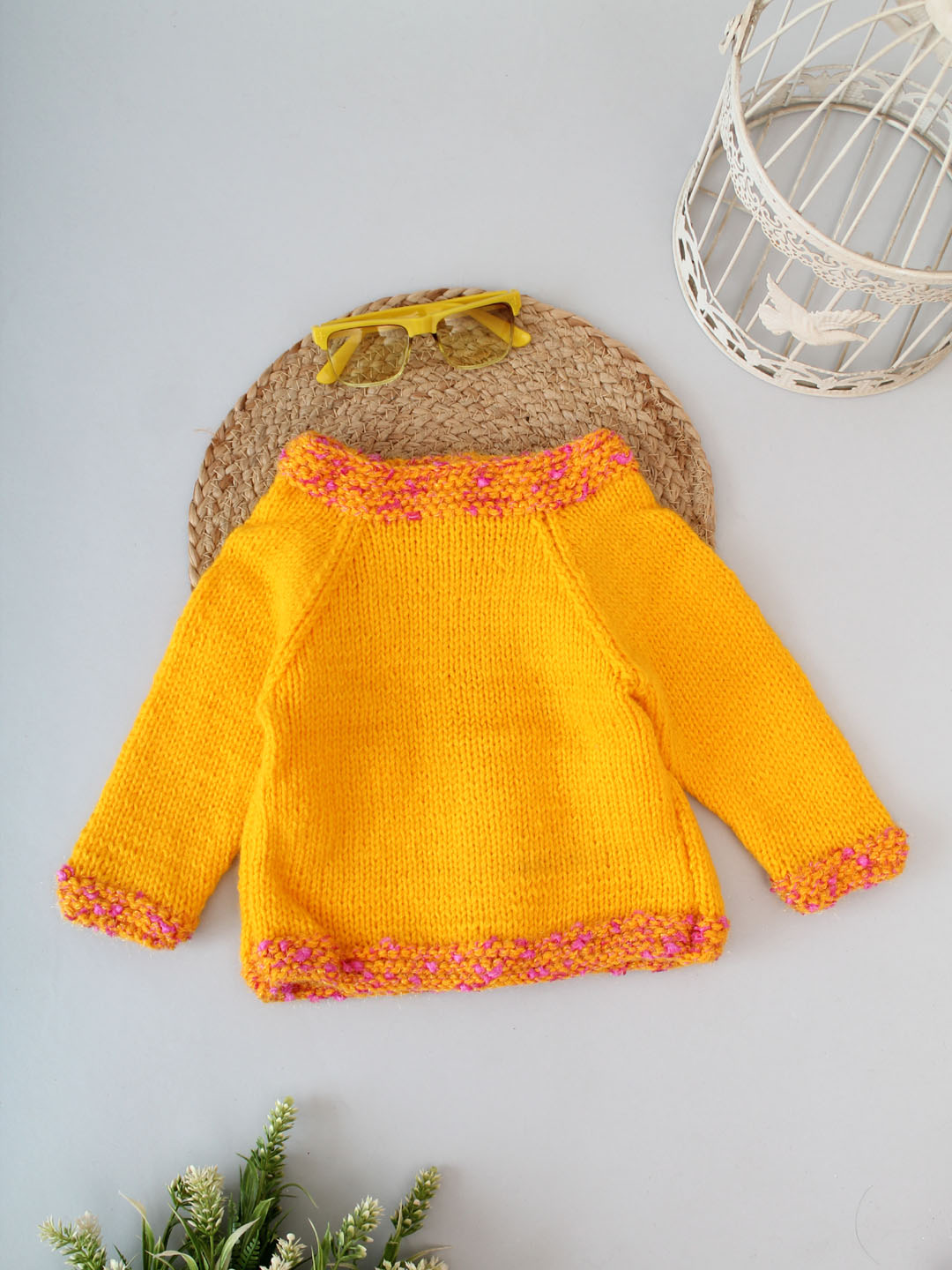 Handknitted Front Open Sprinkle Sweater - Orange