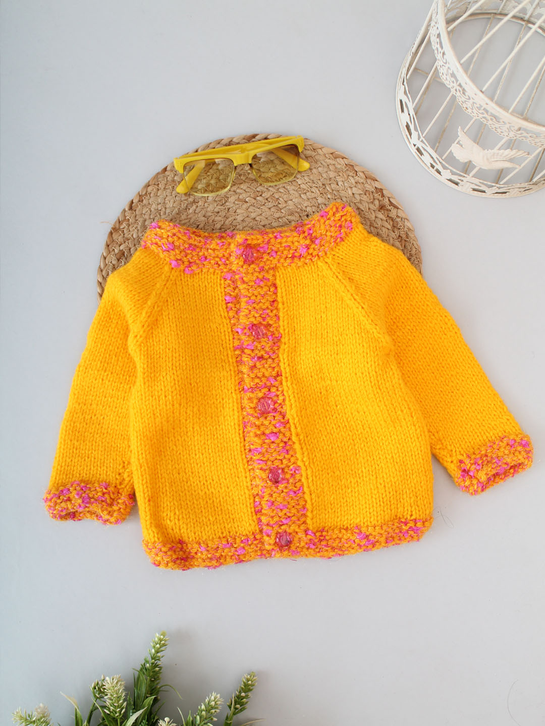 Handknitted Front Open Sprinkle Sweater - Orange