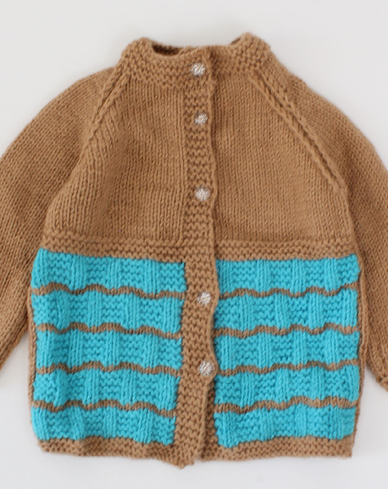 Handknitted Full Sleeves Dual Colour Sweater - Beige & Blue