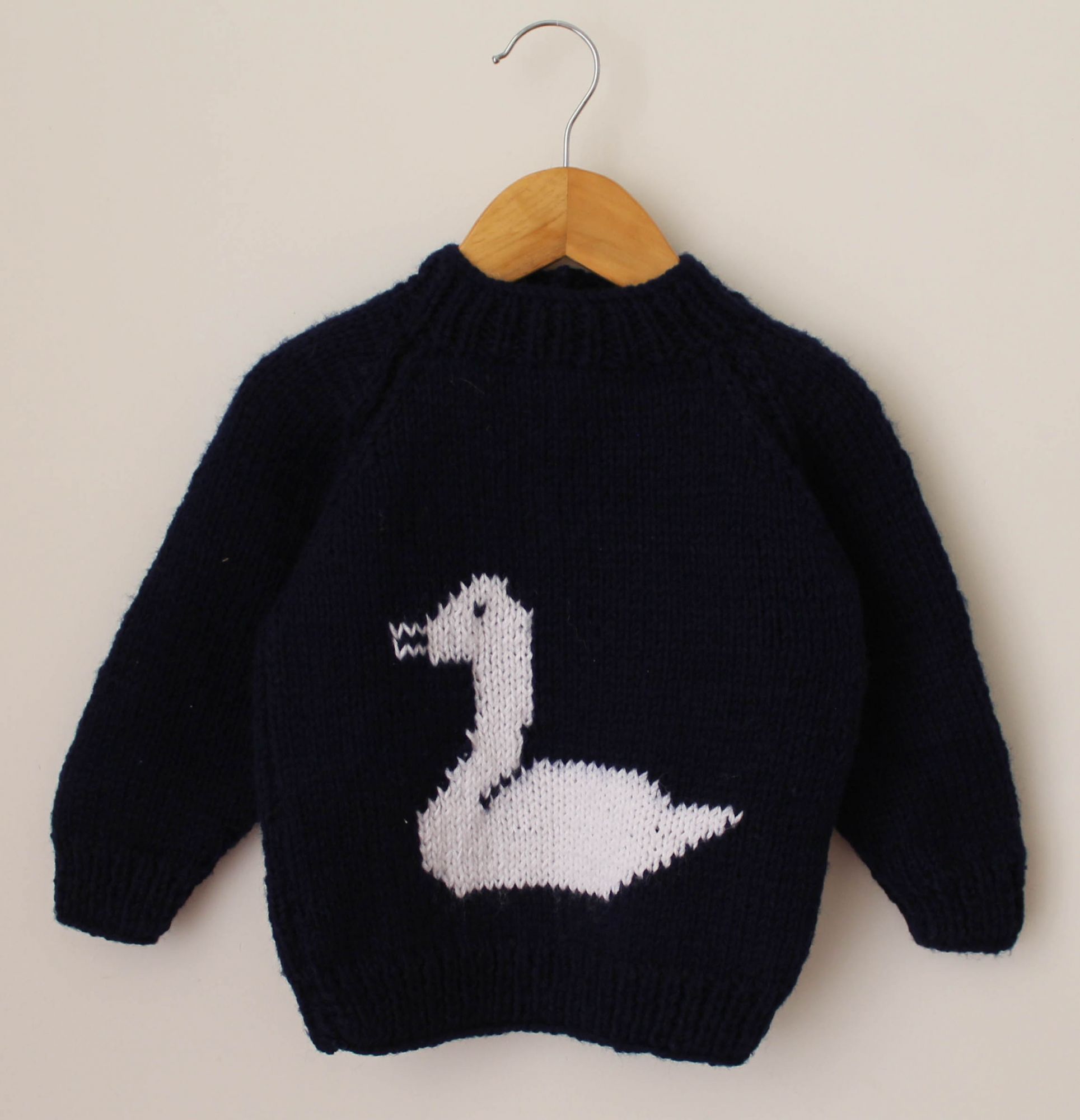 Handknitted Full Sleeves Duck Detailing Sweater For Kids- Black