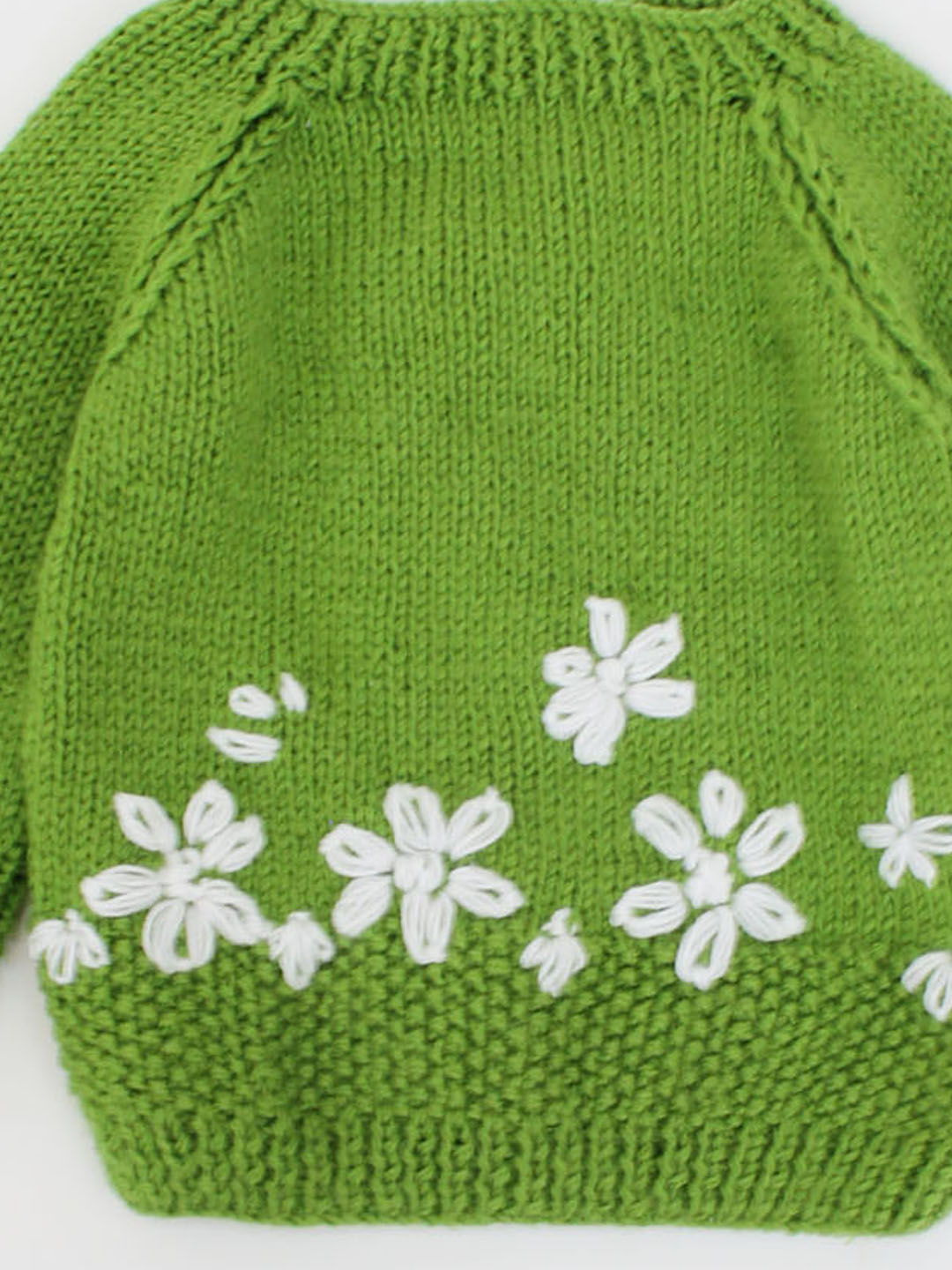 Handknitted Full Sleeves Floral Embroidered Sweater - Green