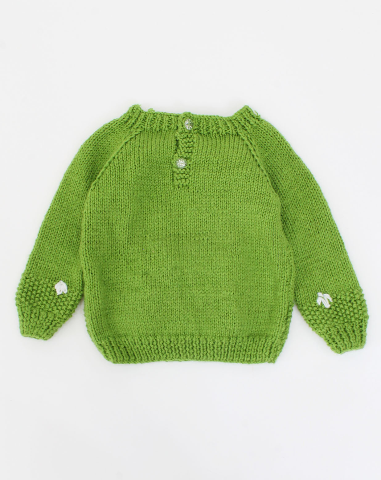 Handknitted Full Sleeves Floral Embroidered Sweater - Green