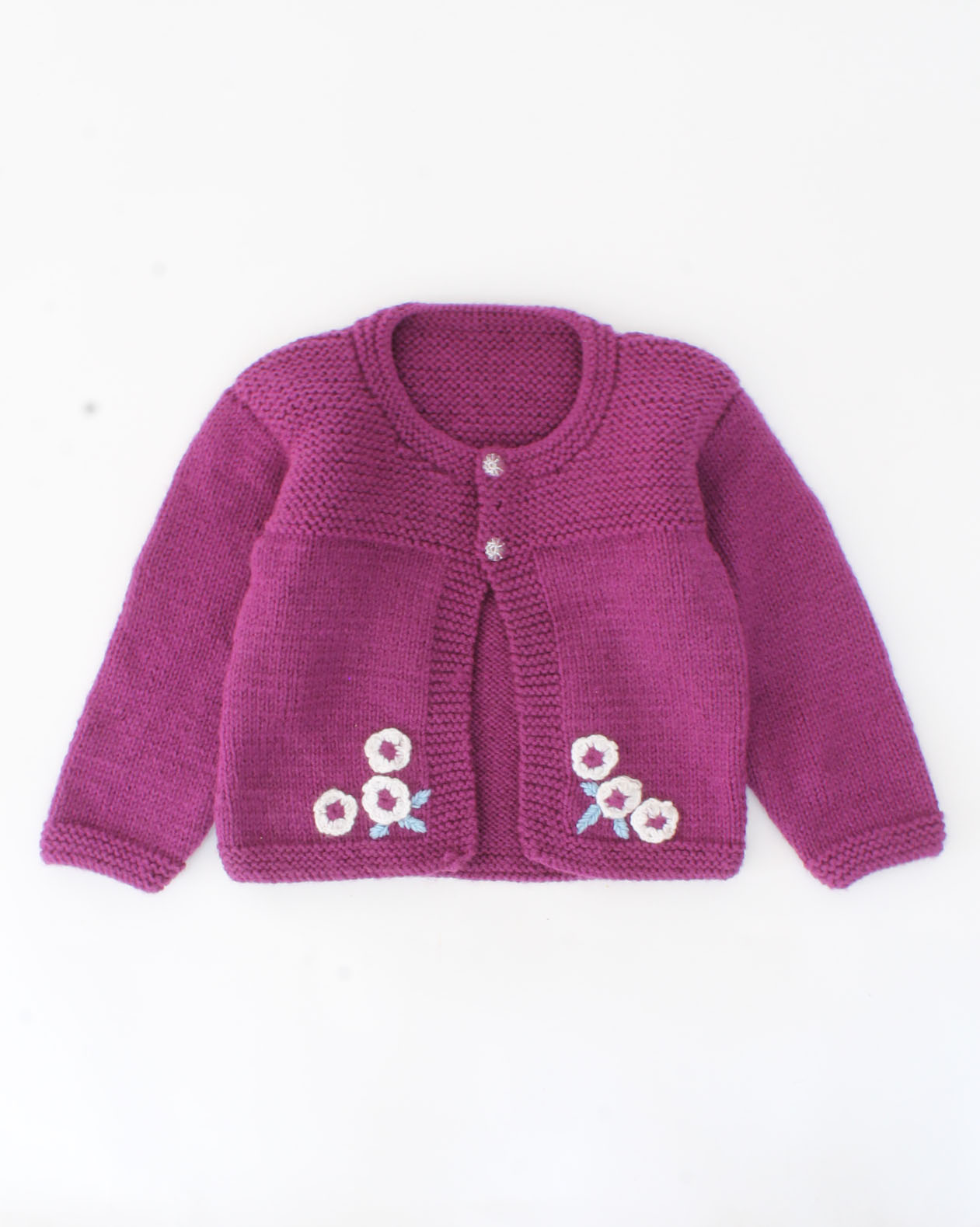 Handknitted Full Sleeves Floral Embroidered Sweater- Purple