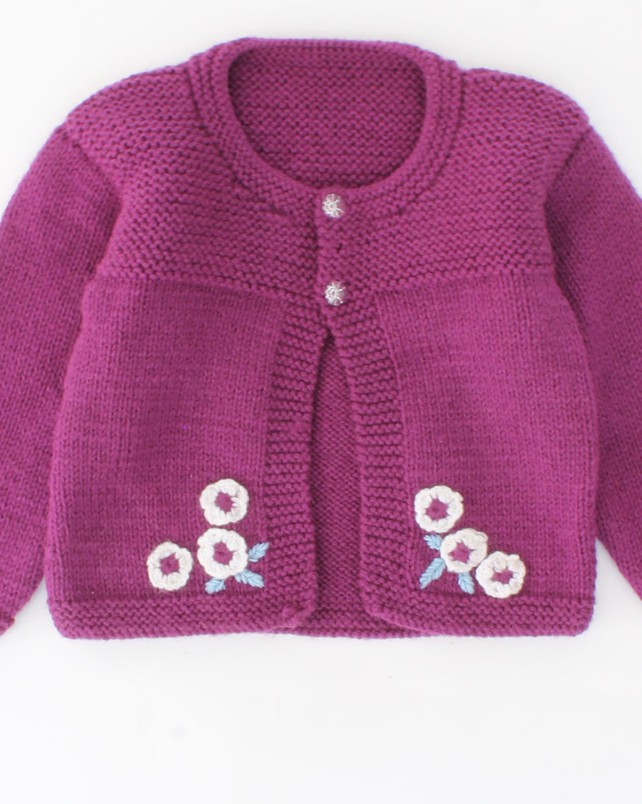 Handknitted Full Sleeves Floral Embroidered Sweater- Purple