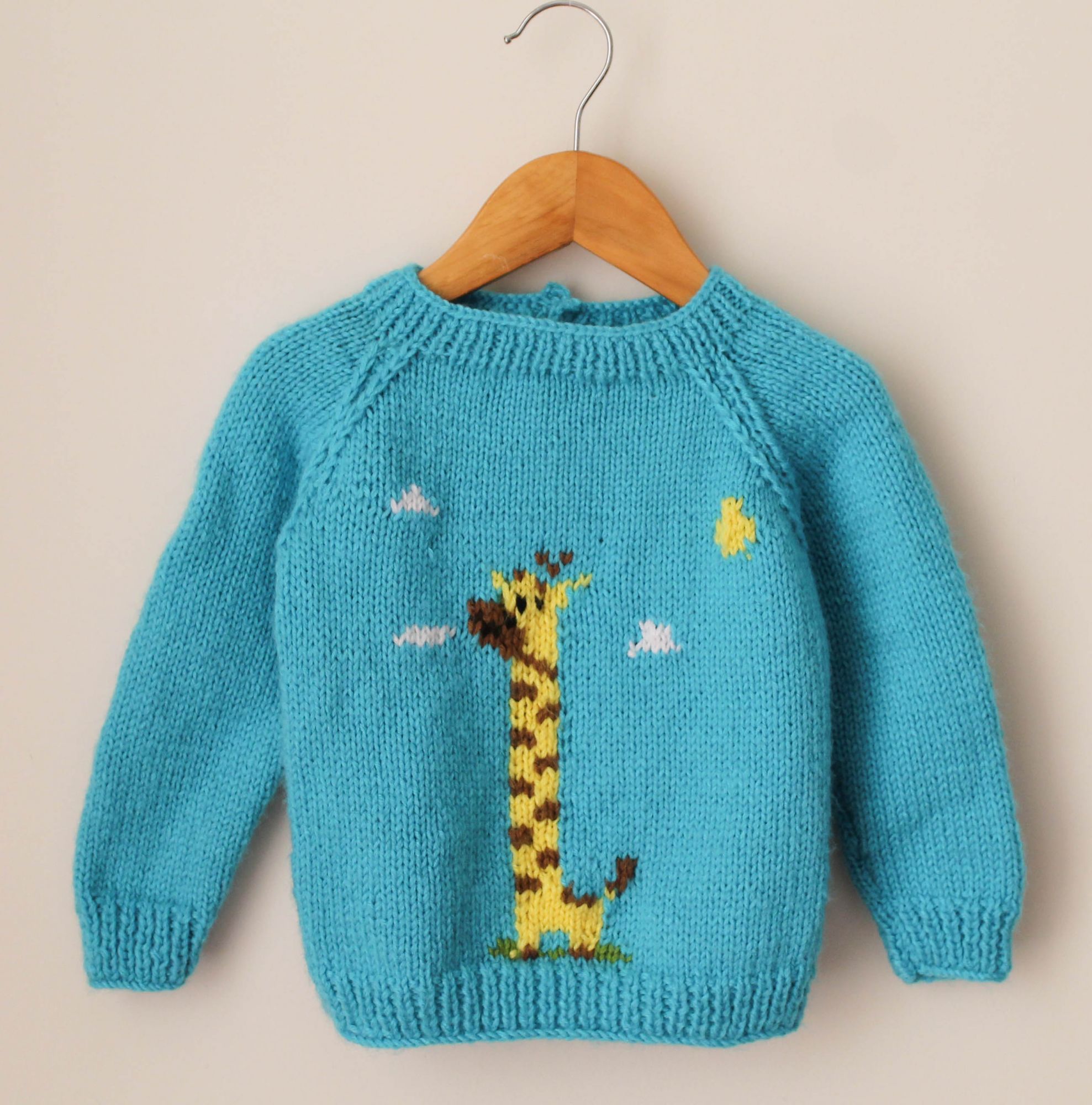 Handknitted Full Sleeves Giraffe Sweater For Newborn - Blue