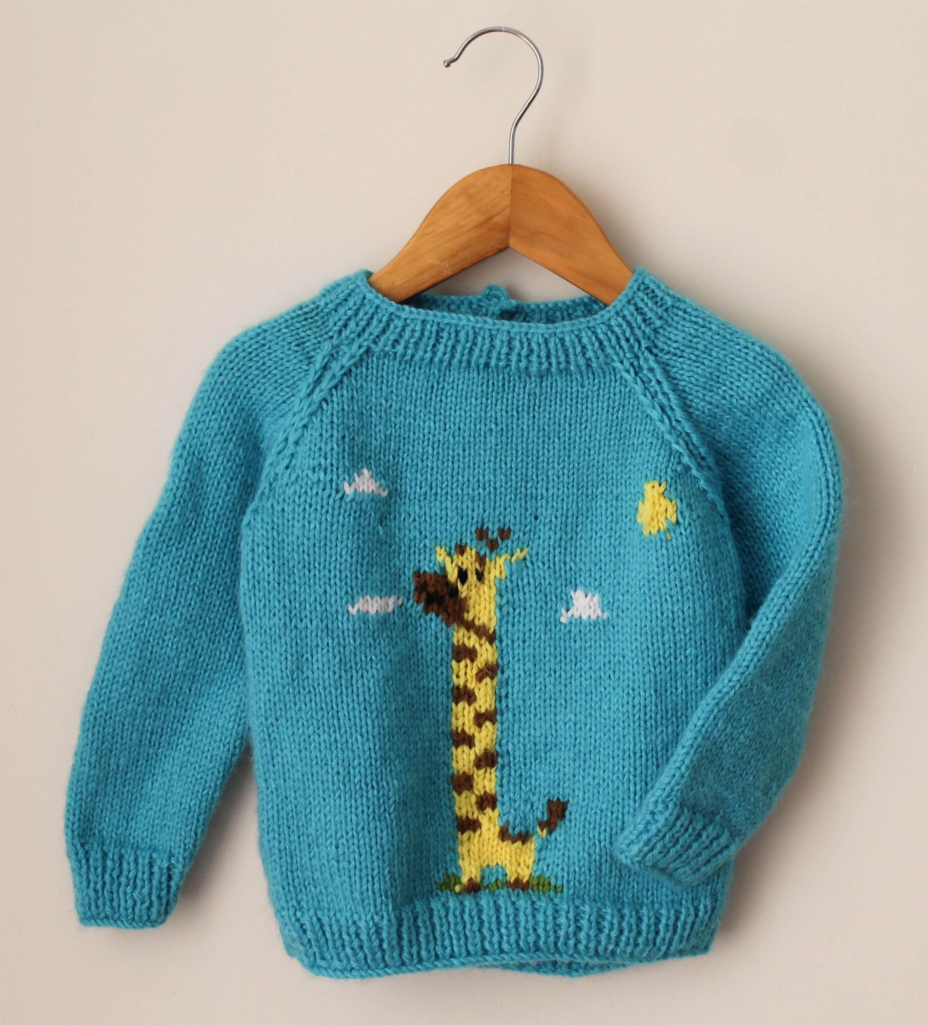 Handknitted Full Sleeves Giraffe Sweater For Newborn - Blue