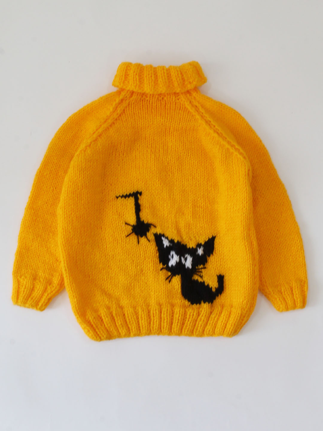 Handknitted Full Sleeves Kitty Design Sweater For Kids - Yellow