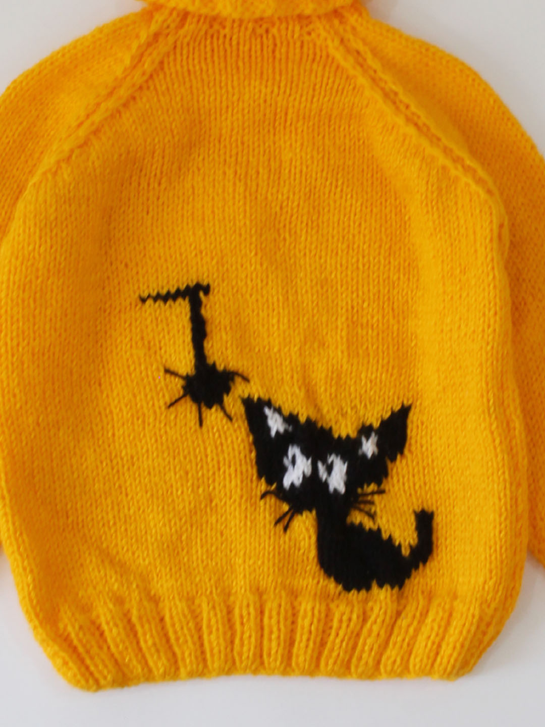 Handknitted Full Sleeves Kitty Design Sweater For Kids - Yellow