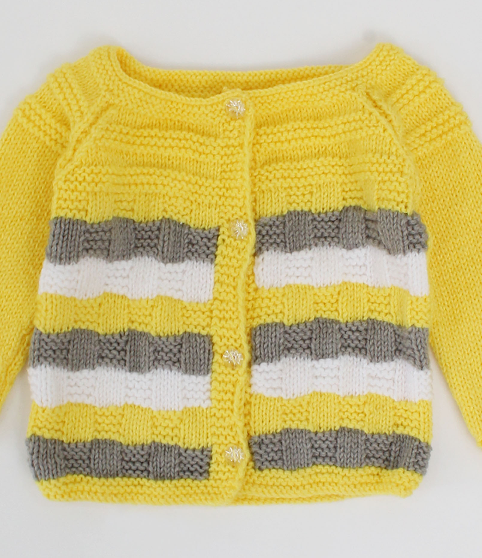 Handknitted Full Sleeves Self Design Sweater - Yellow