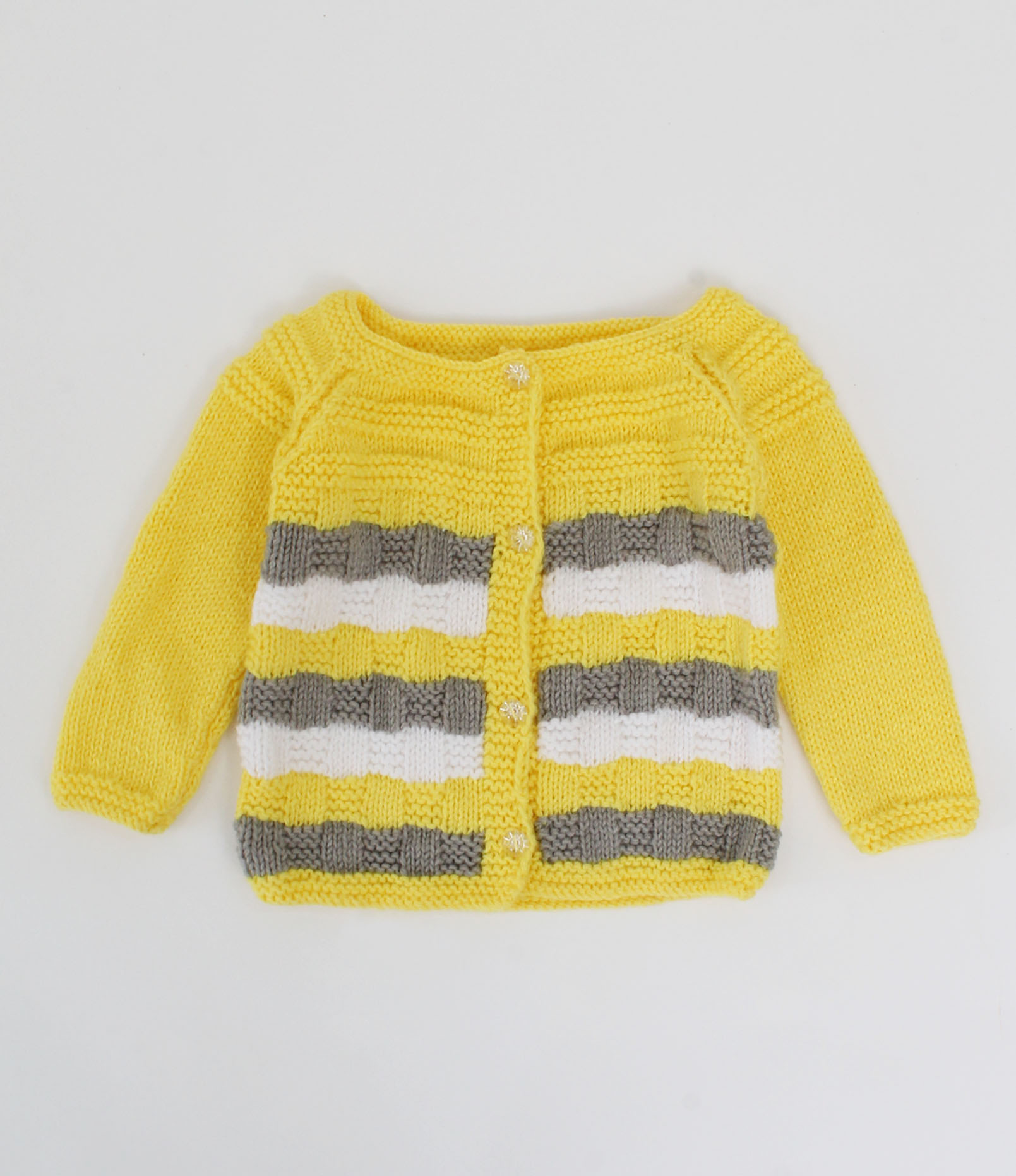 Handknitted Full Sleeves Self Design Sweater - Yellow