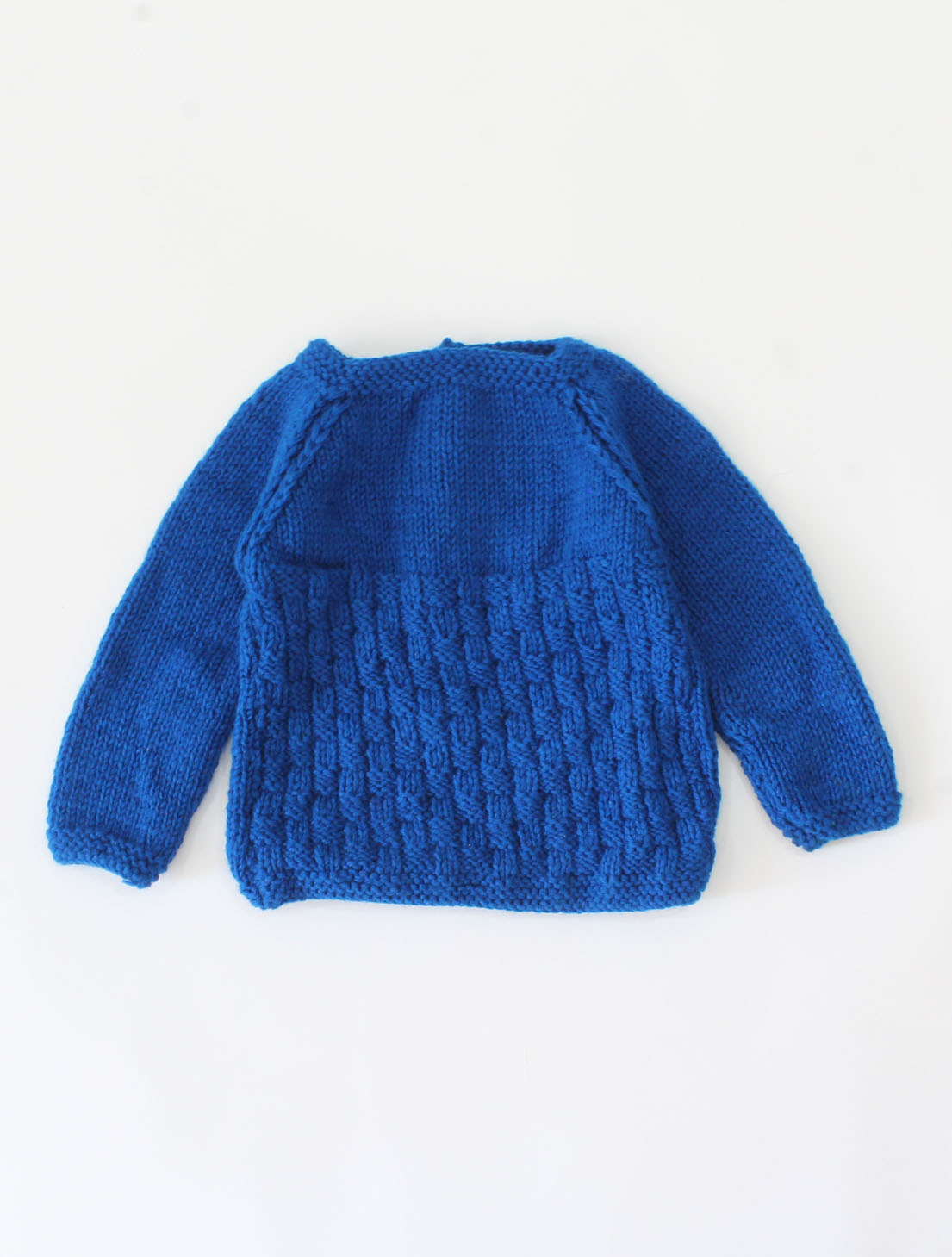 Handknitted Full Sleeves Self Design Sweater For Kids - Blue