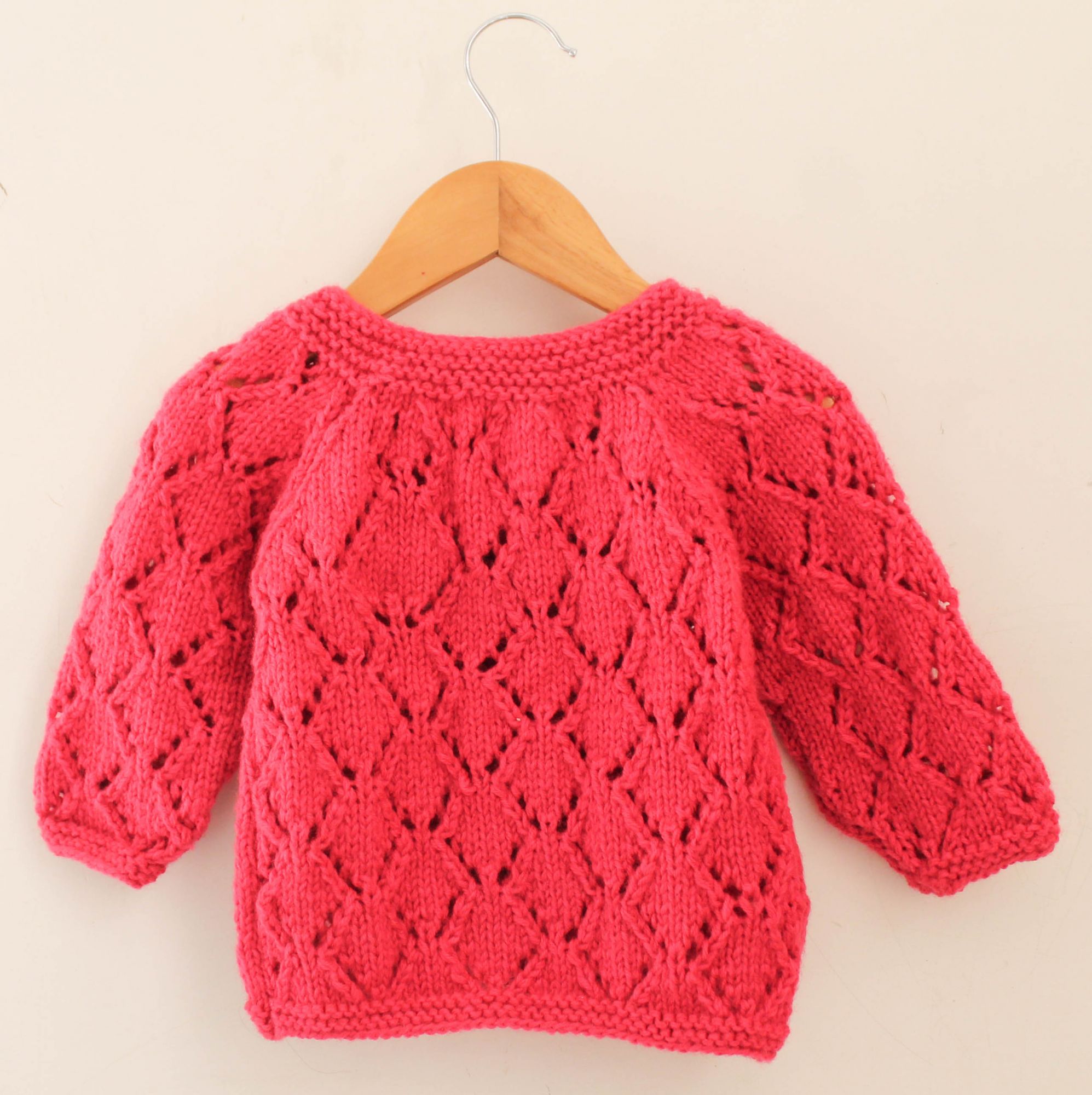 Handknitted Full Sleeves Self Pattern Sweater For Kids - Pink